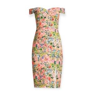 AIDAN BY AIDAN MATTOX Off Shoulder Sheath Dress Pink Floral Garden Party Slit 4